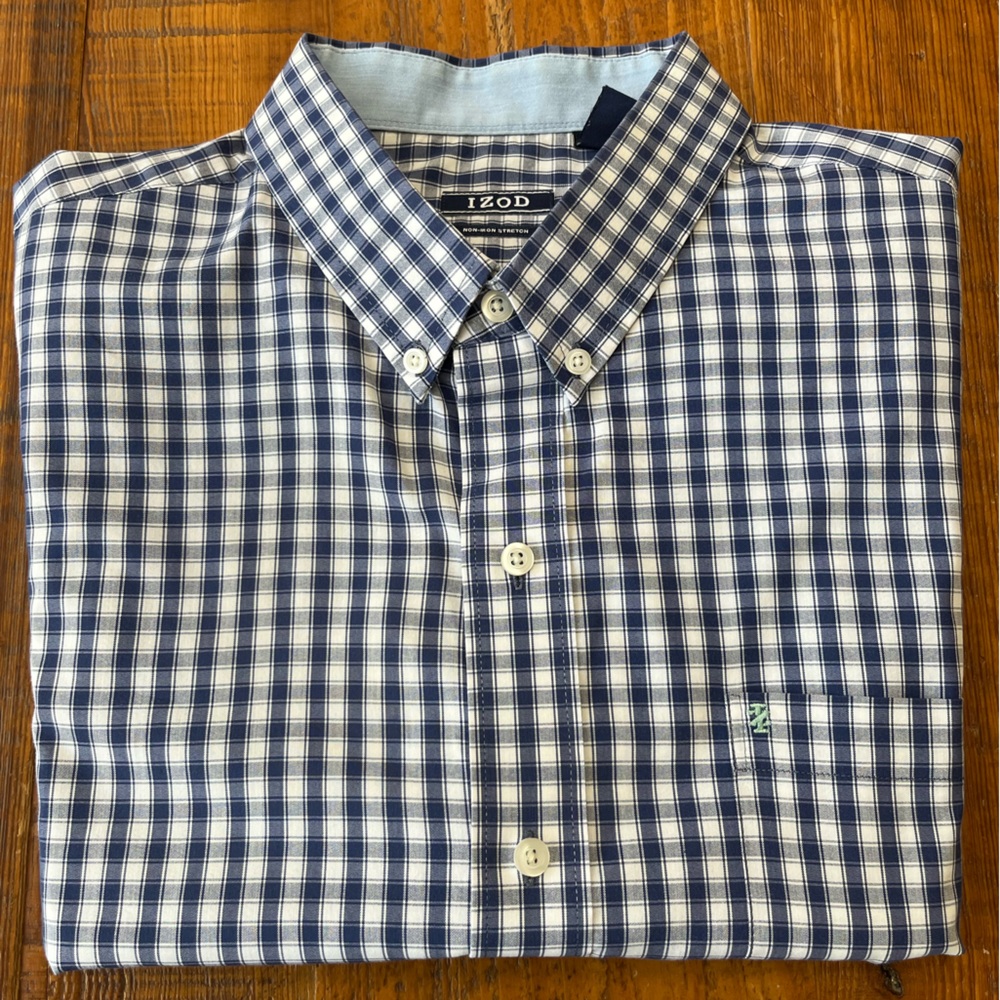 Izod Stretch Non Iron Short Sleeve Plaid Button Down Shirt Size XL